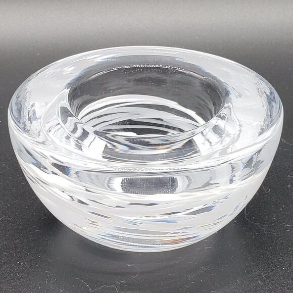 Kosta Boda MCM Swedish Thick Clear Crystal White Swirl Art Glass Tealight Holder - Picture 2 of 8